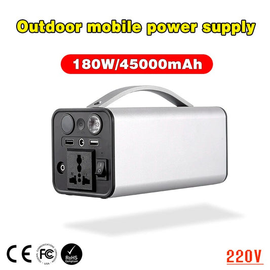 45000mAh UPS Solar Generator Power Supply Station 180W Portable Auxiliary Battery Power Bank Inverter USB C PD for Outdoor