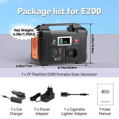 FF Flashfish 230V AC 200W Portable Power Station 151WH Solar Generator Battery DC Outdoor Camera Drone Emergency Power Supply