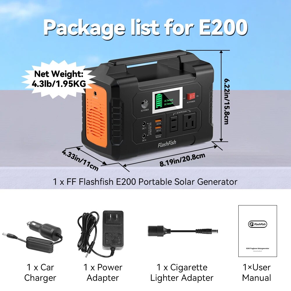 FF Flashfish Portable Power Station 151Wh Backup Battery 230V 200W Pure Sine Wave AC Solar Generator Outdoor Camping Travel RV
