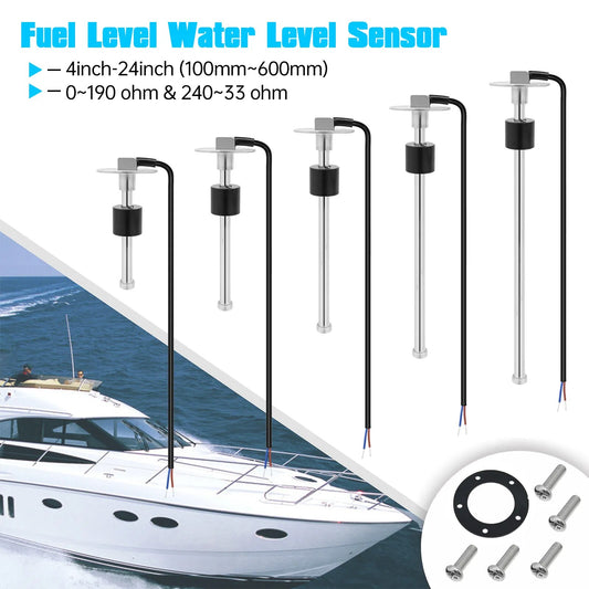 HD 100mm ~ 600mm Water Fuel Level Gauge Sensor 0~190 ohm Marine Boat Yacht Car Oil Liquid Tank Fuel Sender Unit Sensors 12V/24V