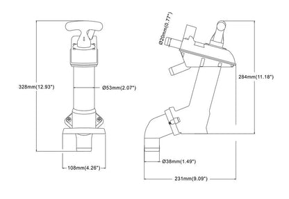 Manual Yacht Toilet Accessories RV Marine Toilet 3/4" input 1-1/2" output 11.8" x 7.5" x 4.7"