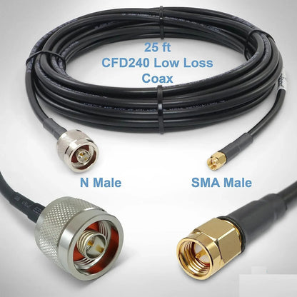 Matsutec 25 ft SMA Male to N Male Premium 240 Series Low-Loss Coax Cable for 4G LTE, 5G Modems/Routers,Ham, ADS-B, GPS to Antena