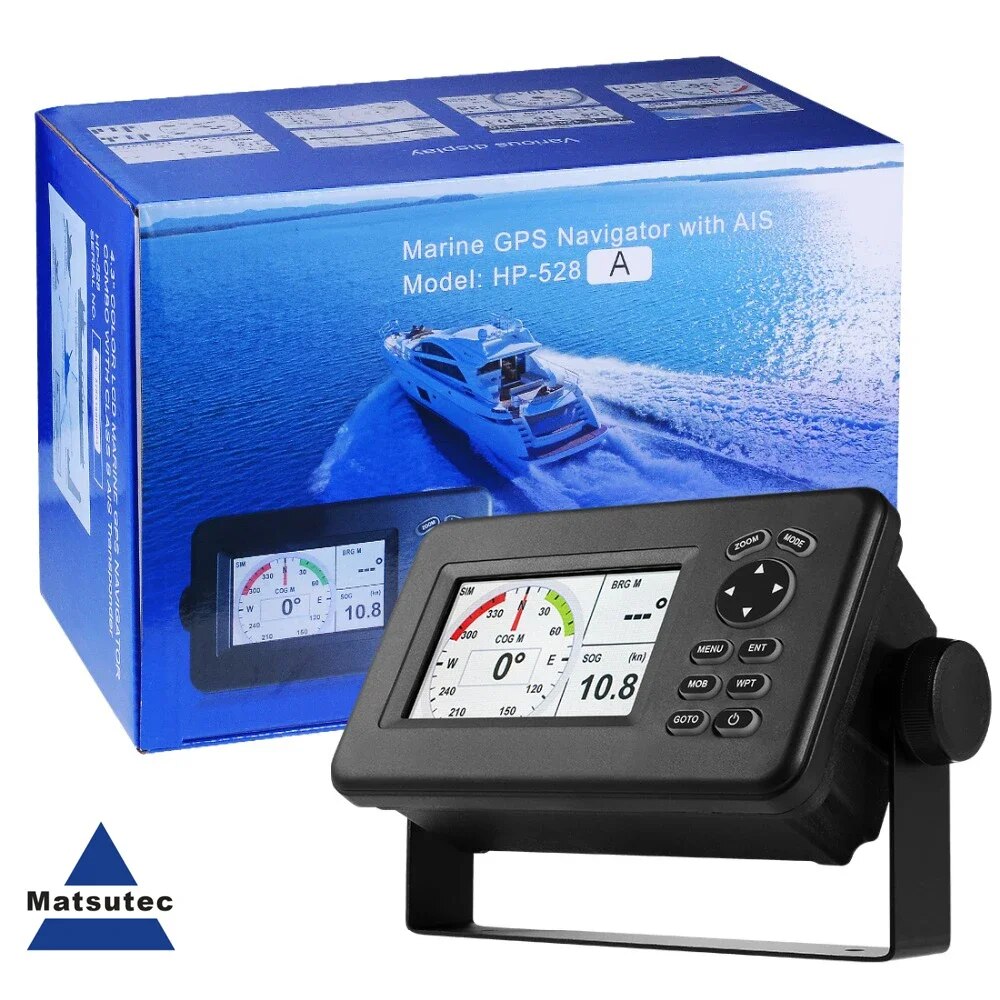 Matsutec HP-528A Plotter de gráfico LCD colorido de 4,3 polegadas integrado Classe B AIS Transponder Combo Navegador GPS marinho de alta sensibilidade