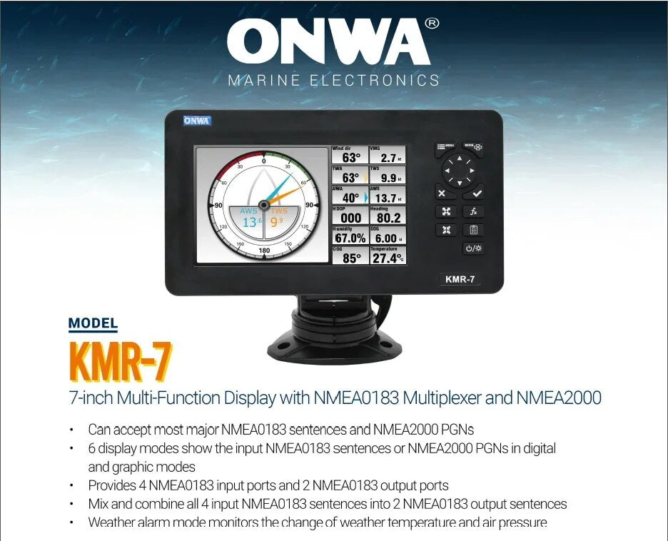 ONWA KMR-7 écran multifonction 7 pouces avec multiplexeur NMEA/NMEA0183/NMEA2000/répéteur anémomètre de Station météo 