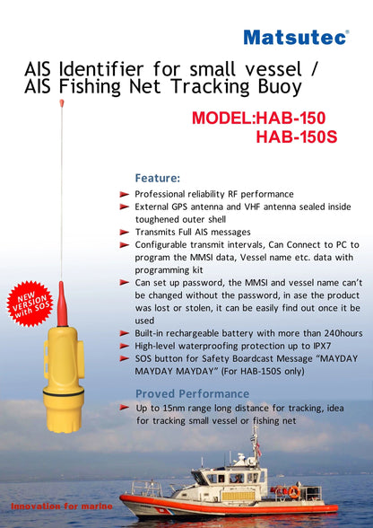Matsutec HAB-150 15 milles marins (15NM) filet de pêche marin balise AIS balise de filet de pêche ais marine longue distance