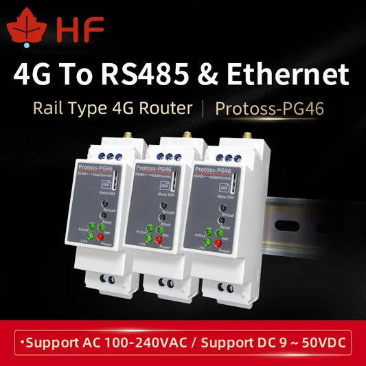 High Flying Protoss-PG46 RS485 to 4G/Ethernet Serial Server Rail Mounting DTU 9~50V/100~240V DC/AC 4G Router