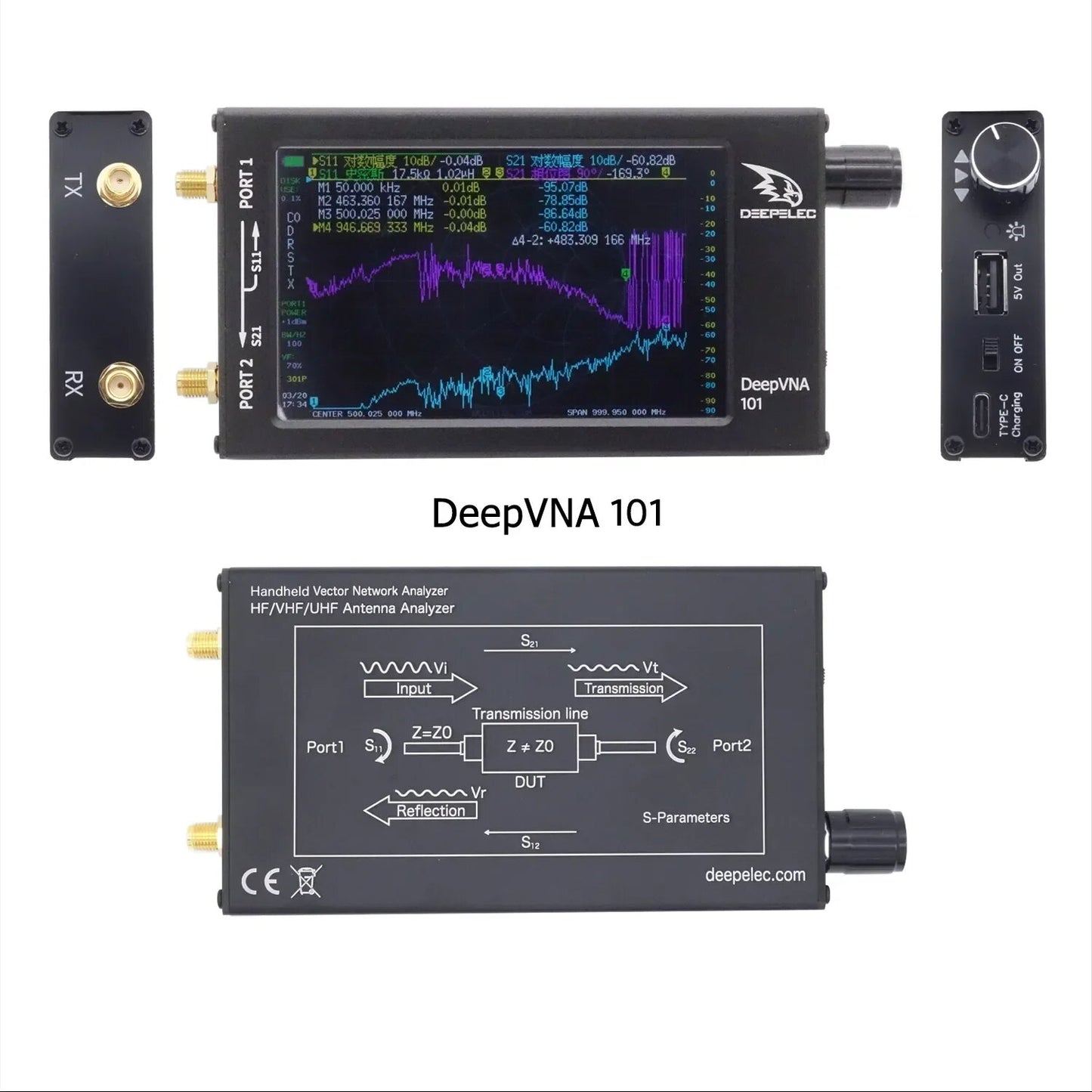 4.3" DeepVNA 101 10K-1.5GHz Vector Network HF VHF UHF SWR Meter Antenna Analyzer Upgrade from NanoVNA-F