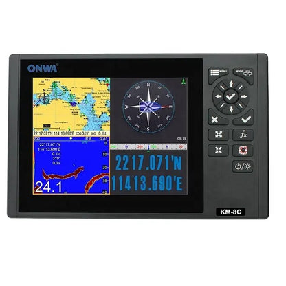 ONWA KM-8C Plotter de gráfico GPS de 8 polegadas com localizador de peixes GPS / sonda de profundidade / sonda de eco (suporta recursos expandidos) + transdutor de peixes