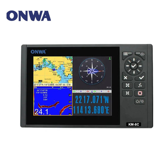 ONWA KM-8C 8-inch GPS Chart Plotter with GPS Fish Finder/depth sounder/Echo sounder (supports Expanded Features)+fish transducer
