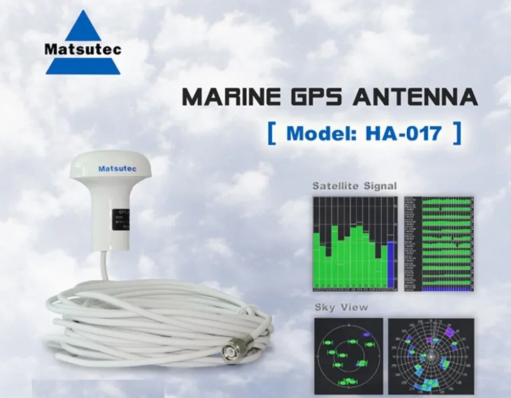 Matsutec 1 pcs of GPS Antenna HA-017 Marine Gps antenna with 10 meter cable TNC connector RF Cable 10m RG-59 TNC Interface