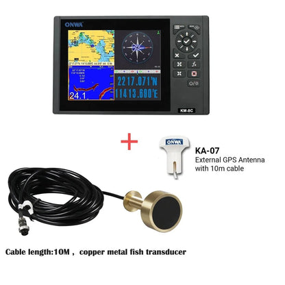 ONWA KM-8C traceur de cartes GPS 8 pouces avec détecteur de poisson GPS/sondeur/sondeur (prend en charge les fonctionnalités étendues) + transducteur de poisson