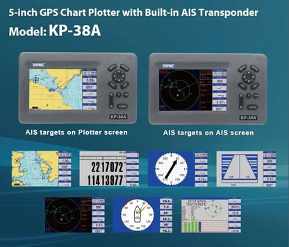 ONWA KP-38A Plotter de gráfico GPS LCD colorido de 5 polegadas com antena GPS e transponder AIS classe B integrado Navegador GPS marinho