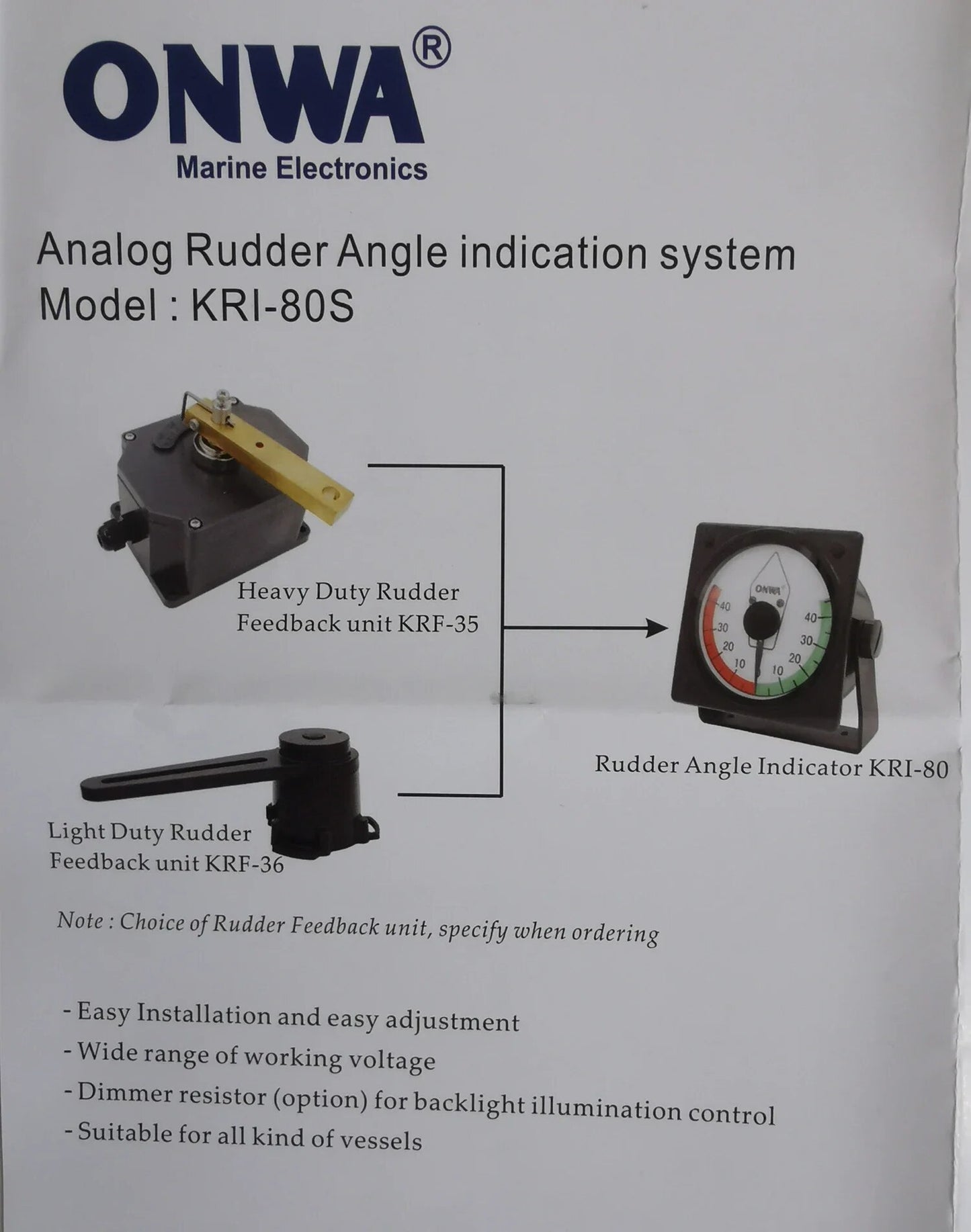 Onwa KRI-80S indicador de leme sistema de indicação de ângulo de leme analógico adequado para todos os tipos de embarcações 