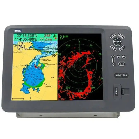 ONWA KP-1299X (Novo!) Plotter de gráficos GPS marítimo 5 em 1 + transponder AIS classe B + localizador de peixes + função de radar marinho